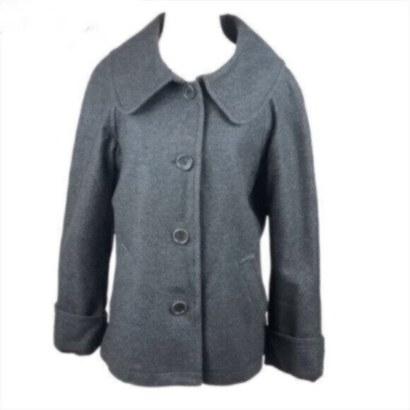 Theory Dark Grey Wool Blend Winter Warm Comfy Pea Coat Large - Picture 2 of 9